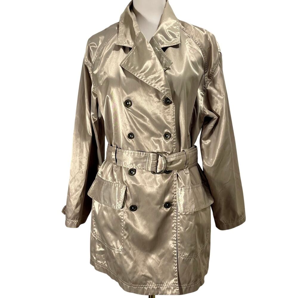Vintage 90s Carole Little Sport Belted Trench Coat Champagne-Gold Size Small